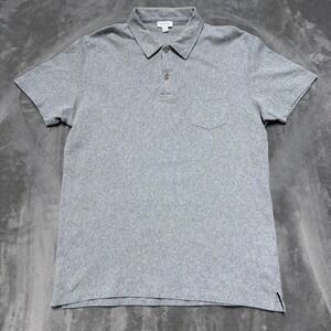 Sunspel Pique Polo Shirt Mens Large Gray Short Sleeve Cotton Pocket